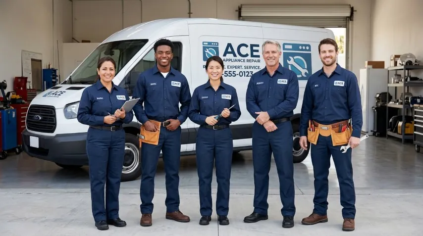 The Appliance Repair Hero technician team standing by a service van