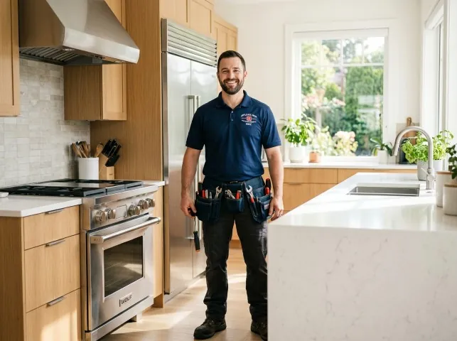 Appliance Repair Hero technician in a Albion, MI kitchen after an appliance repair